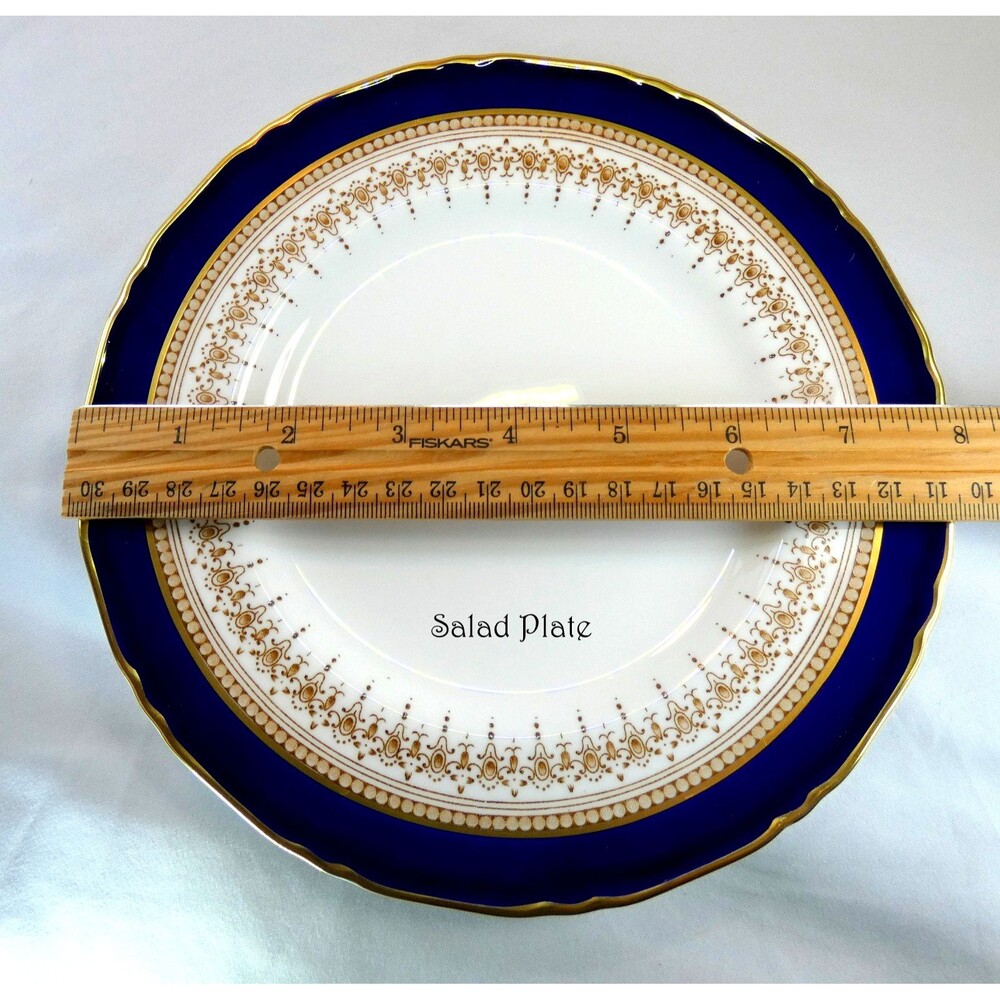 Royal Worcester Regency Blue Fine Bone China "Salad Plate" 22KT Gold 8" Mint